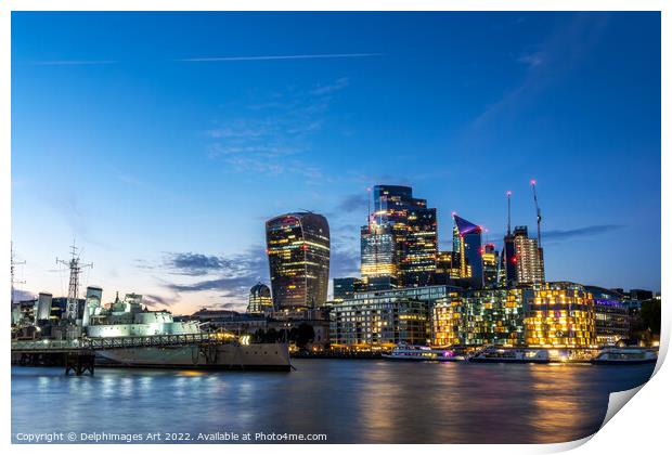 London panorama, the City and Tower Bridge Print by Delphimages Art