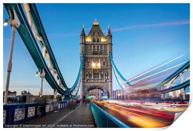 Tower bridge in London at night Print by Delphimages Art