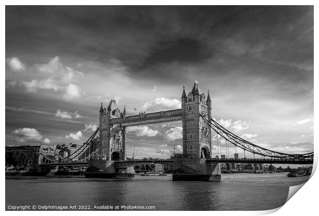 London Tower Bridge, black and white Print by Delphimages Art