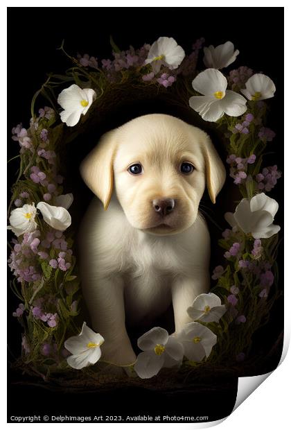 Golden Labrador Retriever puppy portrait Print by Delphimages Art