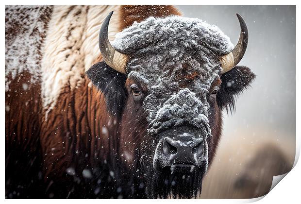 American buffalo portrait in winter Print by Delphimages Art