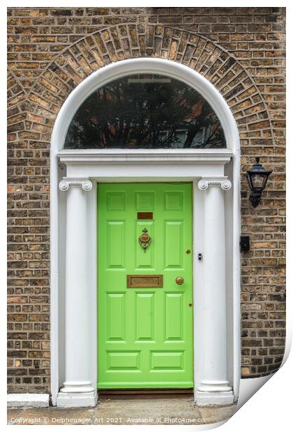 Green georgian door in Dublin, Ireland Print by Delphimages Art