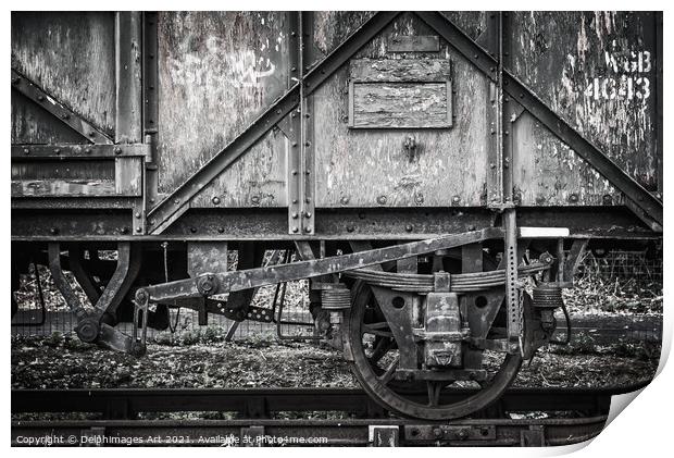 Wheel and mechanism of an old train in Bristol Print by Delphimages Art