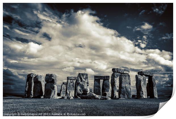 Stonehenge, monochrome Print by Delphimages Art