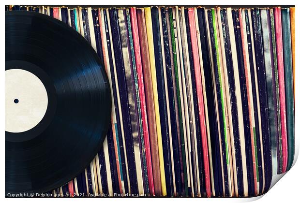 Collection of vinyl records, vintage music Print by Delphimages Art