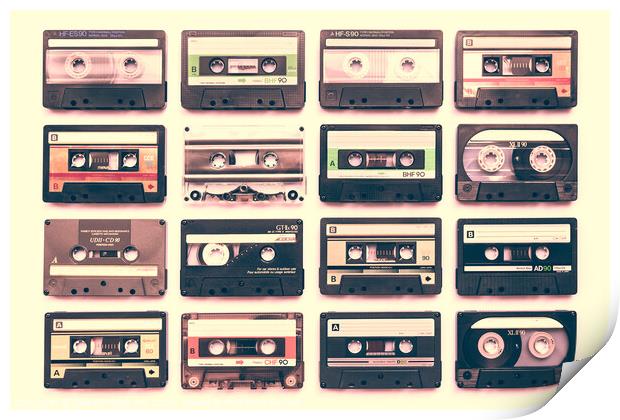 Collection of cassette tapes, vintage music Print by Delphimages Art