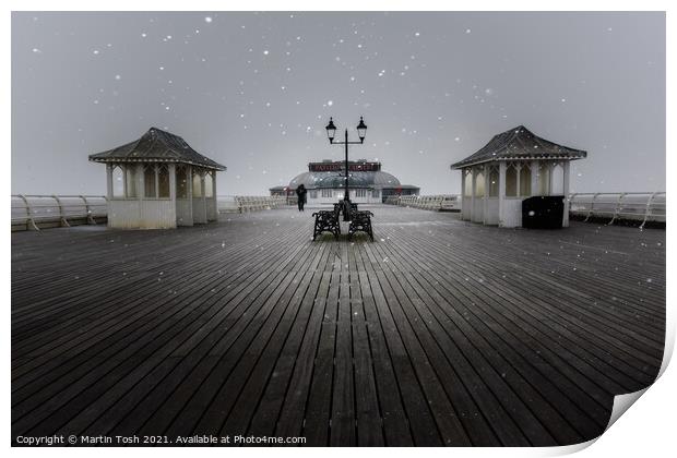 Flurry. Snowfall on Cromer Pier, Norfolk  Print by Martin Tosh