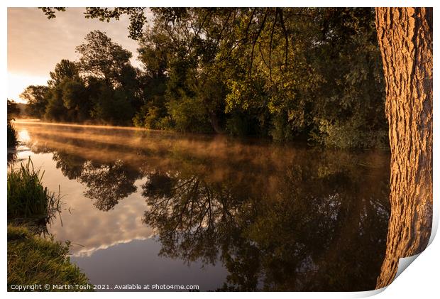 Mist and reflections - trees reflected in the river Print by Martin Tosh