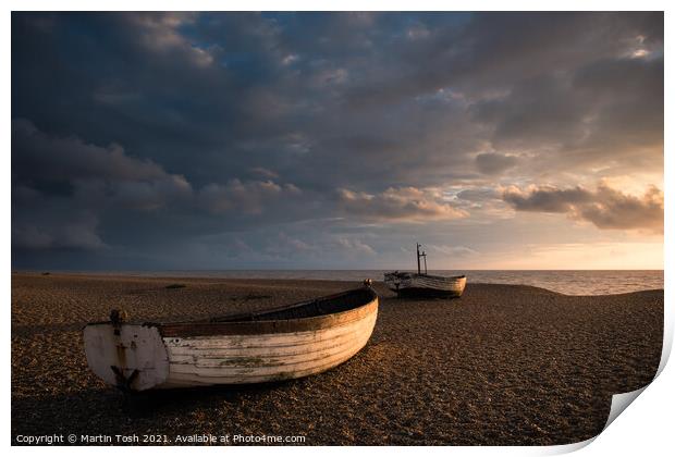 Ready. Old rowing boats on shingle beach Print by Martin Tosh