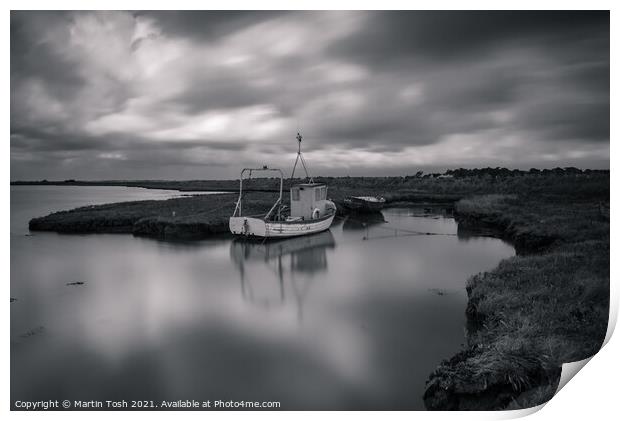 Patience. Fishing boat in salt marsh Print by Martin Tosh