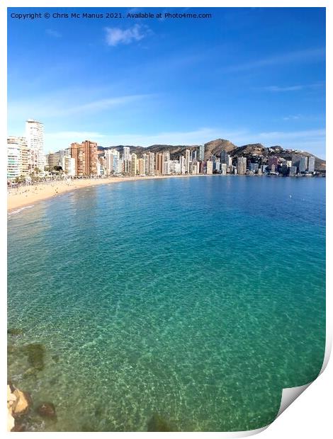 Benidorm Levante Beach in Costa Blanca Spain Print by Chris Mc Manus