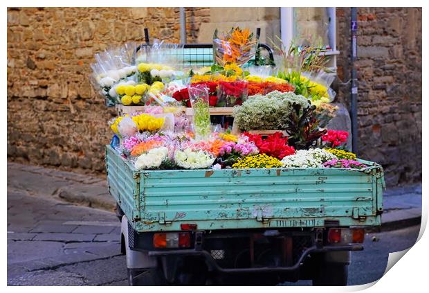 Flower bouquets delivered on streets of Florence, Italy Print by Elijah Lovkoff