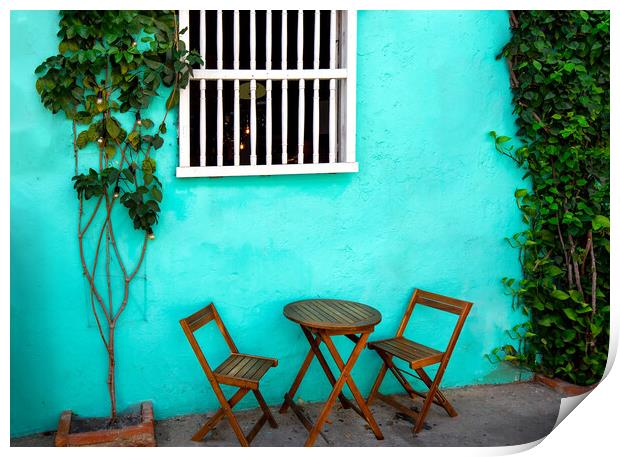 Colombia, Scenic colorful streets of Cartagena in historic Getsemani district near Walled City, Ciudad Amurallada, a UNESCO world heritage site Print by Elijah Lovkoff