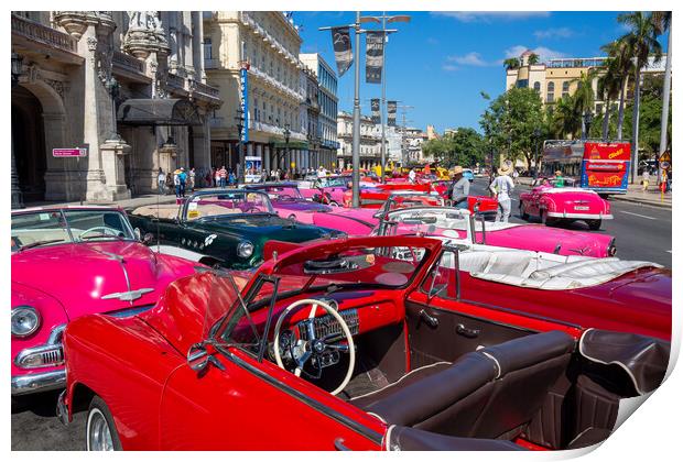 Havana, Cuba – 16 January, 2020: Famous colorful Taxis in Hava Print by Elijah Lovkoff