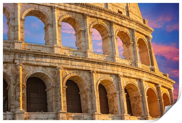 Famous Coliseum (Colosseum) of Rome at early sunset Print by Elijah Lovkoff