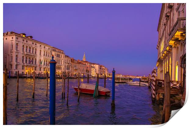 Venice Canals and gondolas around Saint Marco square at night Print by Elijah Lovkoff