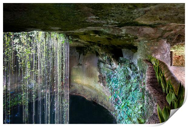 Ik Kil Cenote located in the northern center of the Yucatan Peninsula, a part of the Ik Kil Archeological Park near Chichen Itza. Print by Elijah Lovkoff