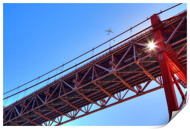 Landmark suspension 25 of April bridge over Tagus River in Lisbon Print by Elijah Lovkoff