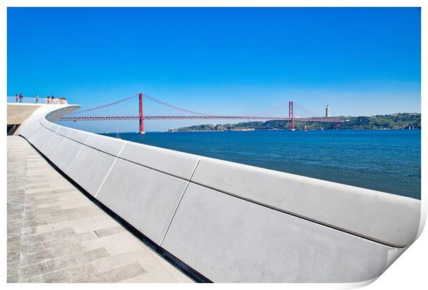 Landmark suspension 25 of April bridge over Tagus River in Lisbon Print by Elijah Lovkoff