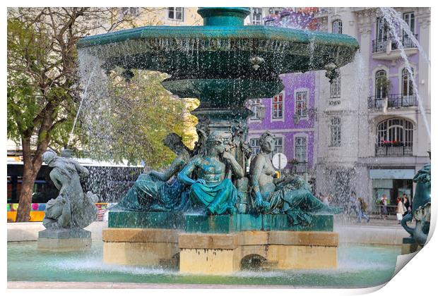 Lisbon, Rossio Square fountain Print by Elijah Lovkoff