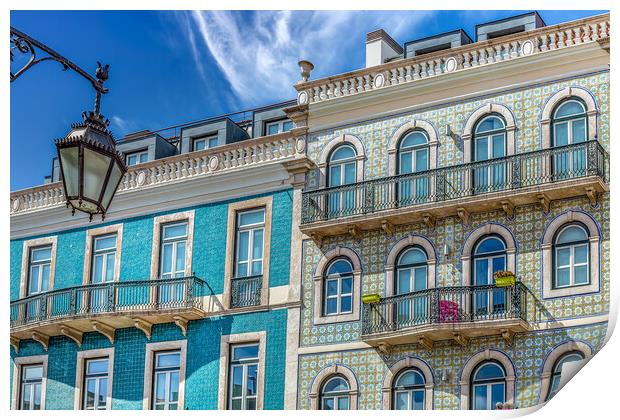 Typical Portuguese architecture and colorful buildings of Lisbon historic city center Print by Elijah Lovkoff