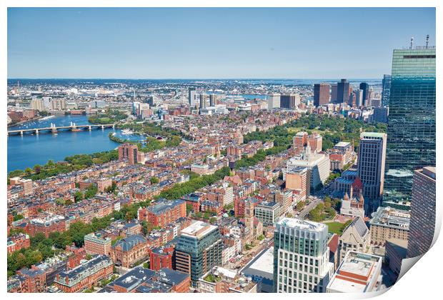 Panoramic aerial view of Boston from Prudential Tower observation deck Print by Elijah Lovkoff
