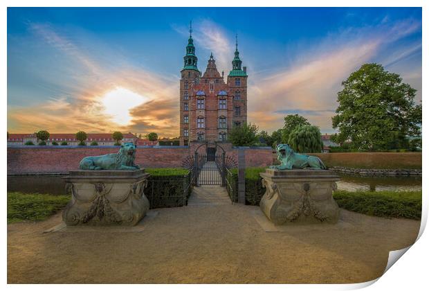 Sunset over Rosenborg castle in Copenhagen Print by Elijah Lovkoff