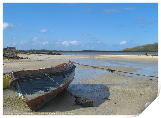 Boat on West Bay, Barra Print by Christine Birch