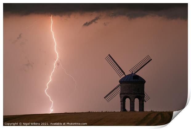 Lightning at Chesterton Windmill Print by Nigel Wilkins