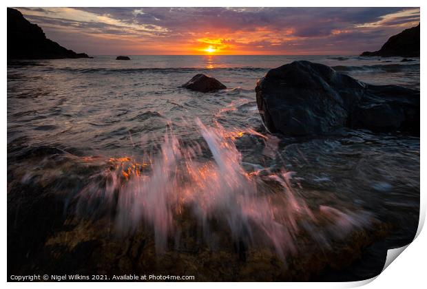 Cable Bay sunset, Anglesey Print by Nigel Wilkins