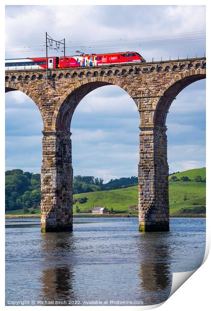 Train crossing the Royal Border Bridge Print by Michael Birch