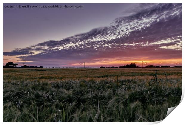 Sunset over the fields Print by Geoff Taylor