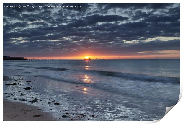 Sunrise with moody clouds Print by Geoff Taylor