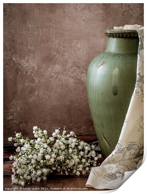 Gypsophila and vase Print by Linda Webb
