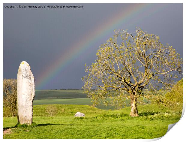 Rainbow at Avebury Print by Ian Murray