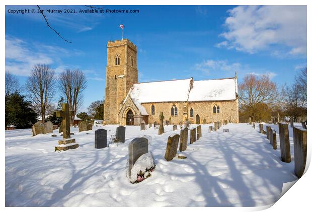 Shottisham village parish church in snow Print by Ian Murray