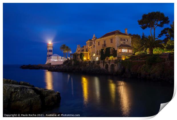 Cascais lighthouse and museum at night Print by Paulo Rocha