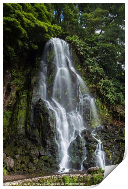 Ribeira dos Caldeiroes waterfall, Azores Print by Paulo Rocha