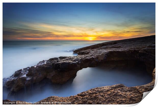 Long exposure seascape rocky coastline Print by Paulo Rocha