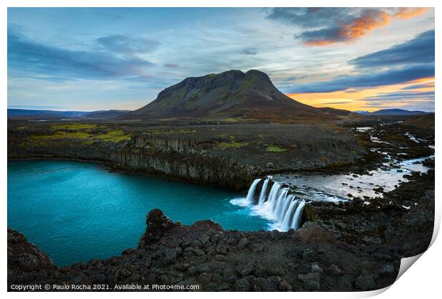 Mount Burfell and Þjófafoss waterfall, Iceland Print by Paulo Rocha