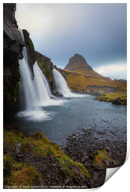 Kirkjufellsfoss waterfall and mount kirkjufell Print by Paulo Rocha