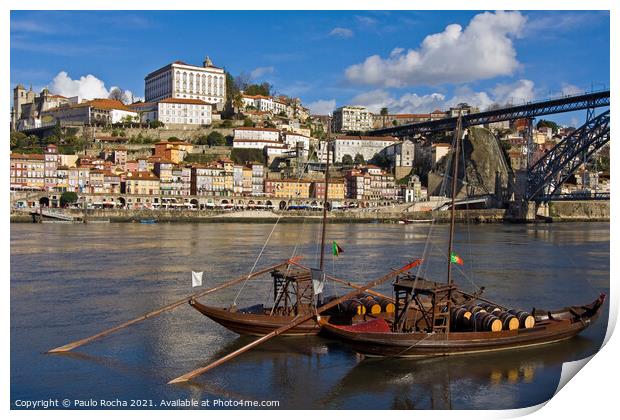 Rabelo wine boats in Douro river, Porto, Portugal Print by Paulo Rocha