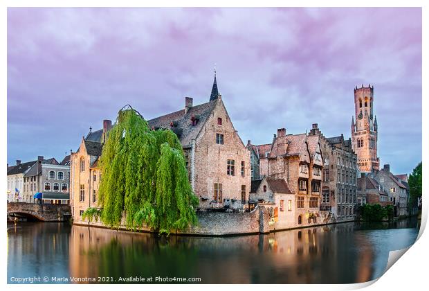 Bruges old town and Belfry tower Print by Maria Vonotna