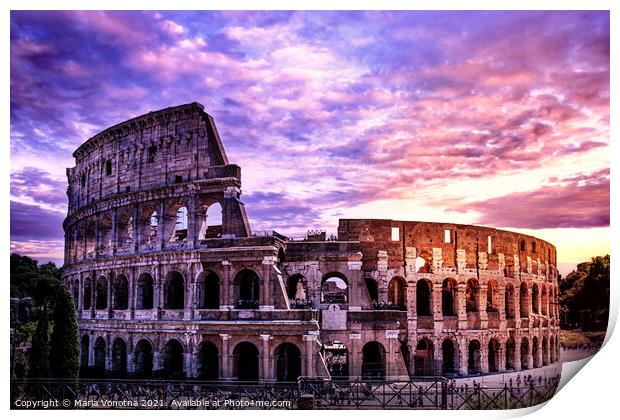 Colosseum at sunset  Print by Maria Vonotna
