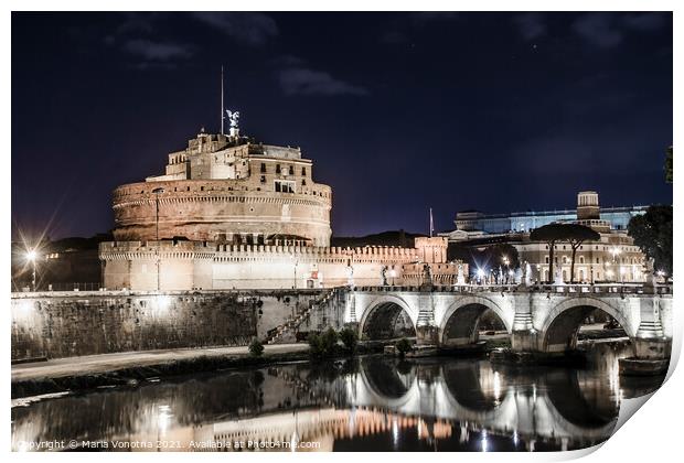 Castel Sant'Angelo at night Print by Maria Vonotna