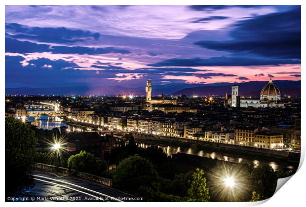 Florence skyline at sunset Print by Maria Vonotna