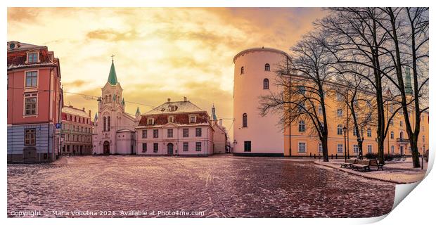 Riga Castle during sunset in winter Print by Maria Vonotna