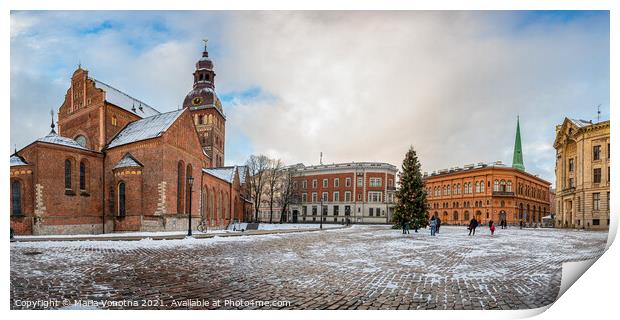 Dome cathedral on Dome square in Riga, Latvia Print by Maria Vonotna