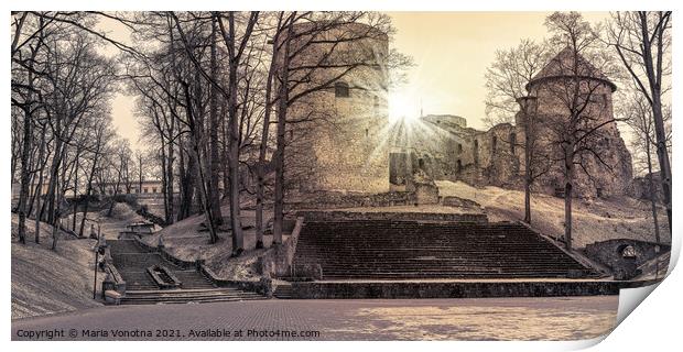 Old stone castle during sunset Print by Maria Vonotna