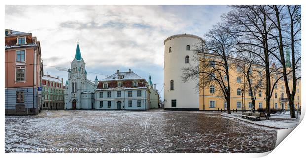 Riga Castle during sunny winter snowy day Print by Maria Vonotna